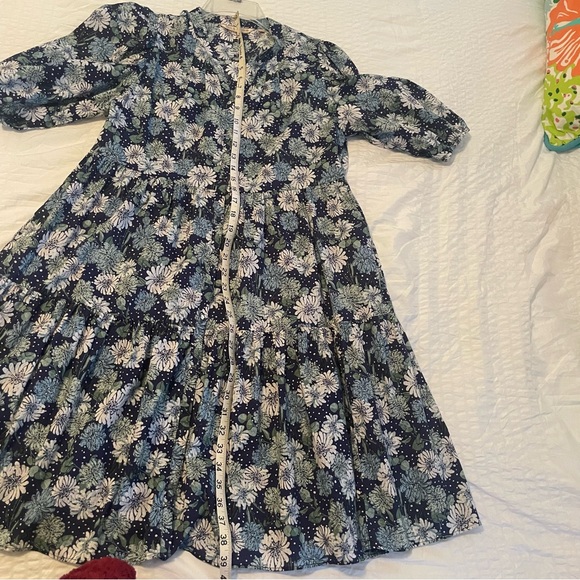 Uniqlo x Paul & Joe Navy Blue Floral Button Down Puff Sleeve Tiered Dress Size M - Picture 15 of 16